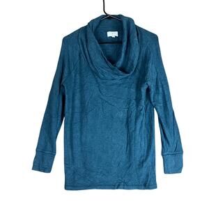 Lou & Grey Womens Sweater Teal Cowl Neck Long Sleeve Soft Stretch Medium